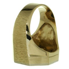 Round Black Onyx Diamond Textured Yellow Gold Men's Large Octagonal Ring