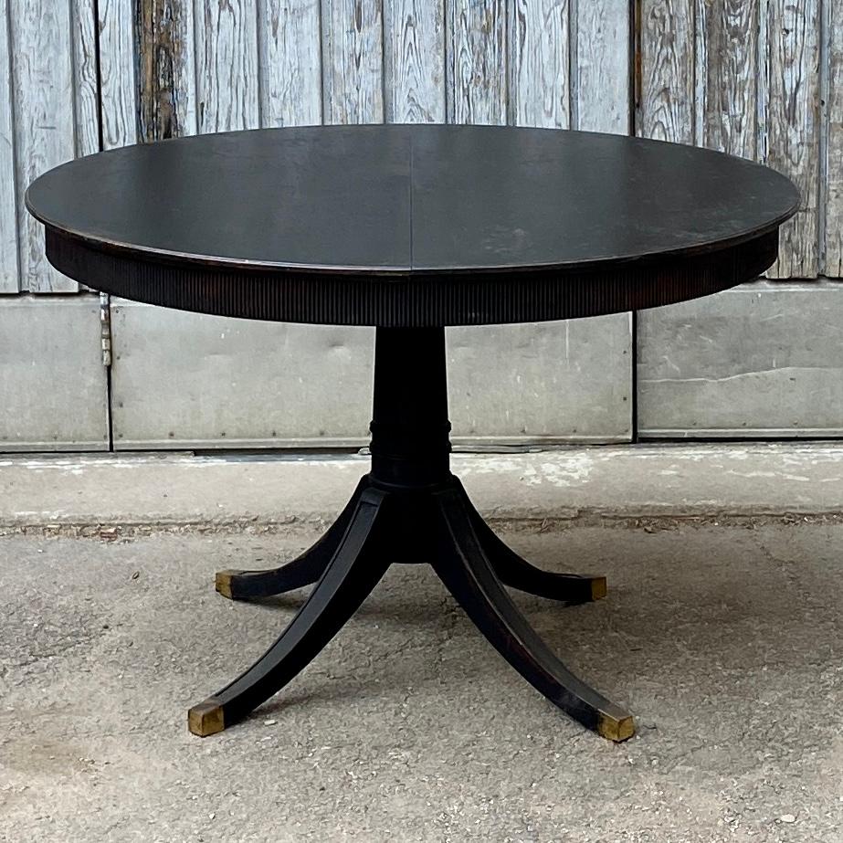 Gustavian Round Black Pedestal Dining Table, Sweden 1920 For Sale