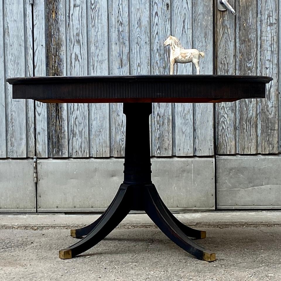 Swedish Round Black Pedestal Dining Table, Sweden 1920 For Sale