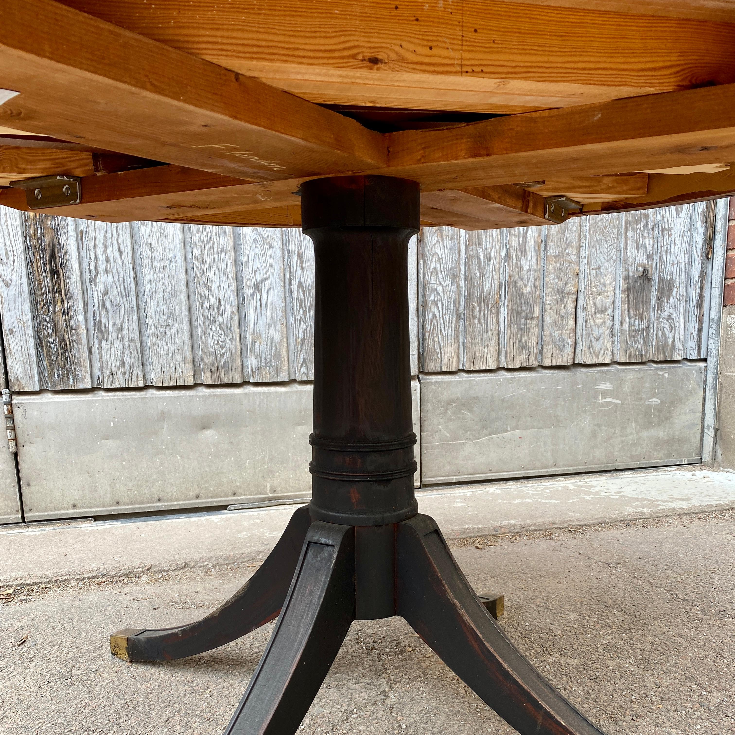 Pine Round Black Pedestal Dining Table, Sweden 1920 For Sale