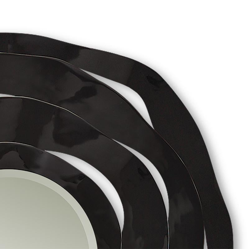 Beveled Round Black Ribbon Mirror For Sale