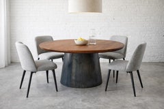 Round Black Walnut Dining Table with Blackened Steel Base