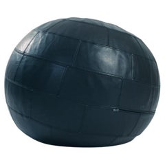 Vintage seating ball pouf, black wapiti leather, Sculptural pop-up, Dutch design, 1980s