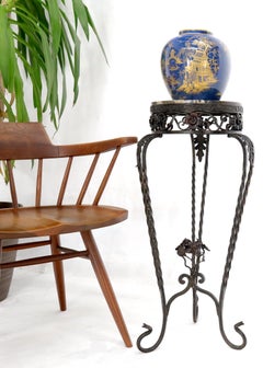 Round Black & White Marble Top Wrought Iron Pedestal Stand Table