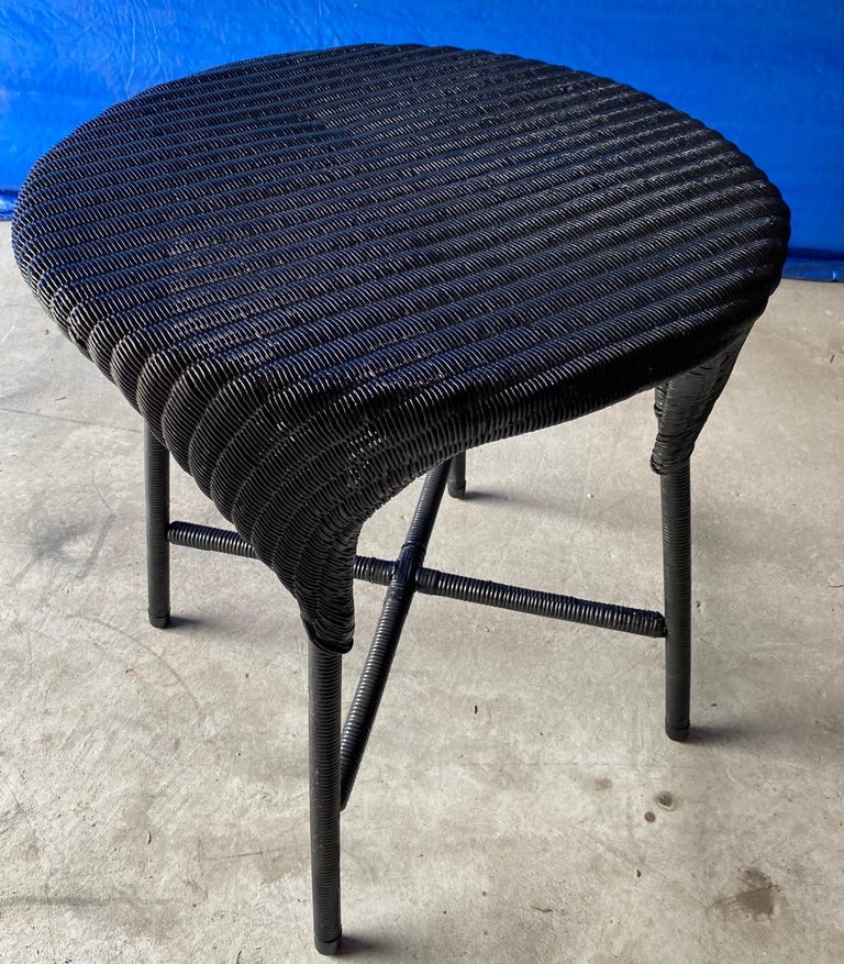 American Round Black wicker Rattan Side Table For Sale