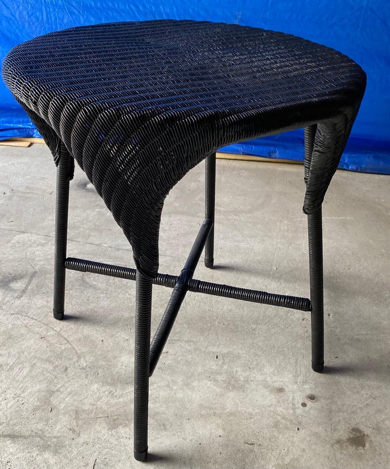 Hand-Crafted Round Black wicker Rattan Side Table For Sale