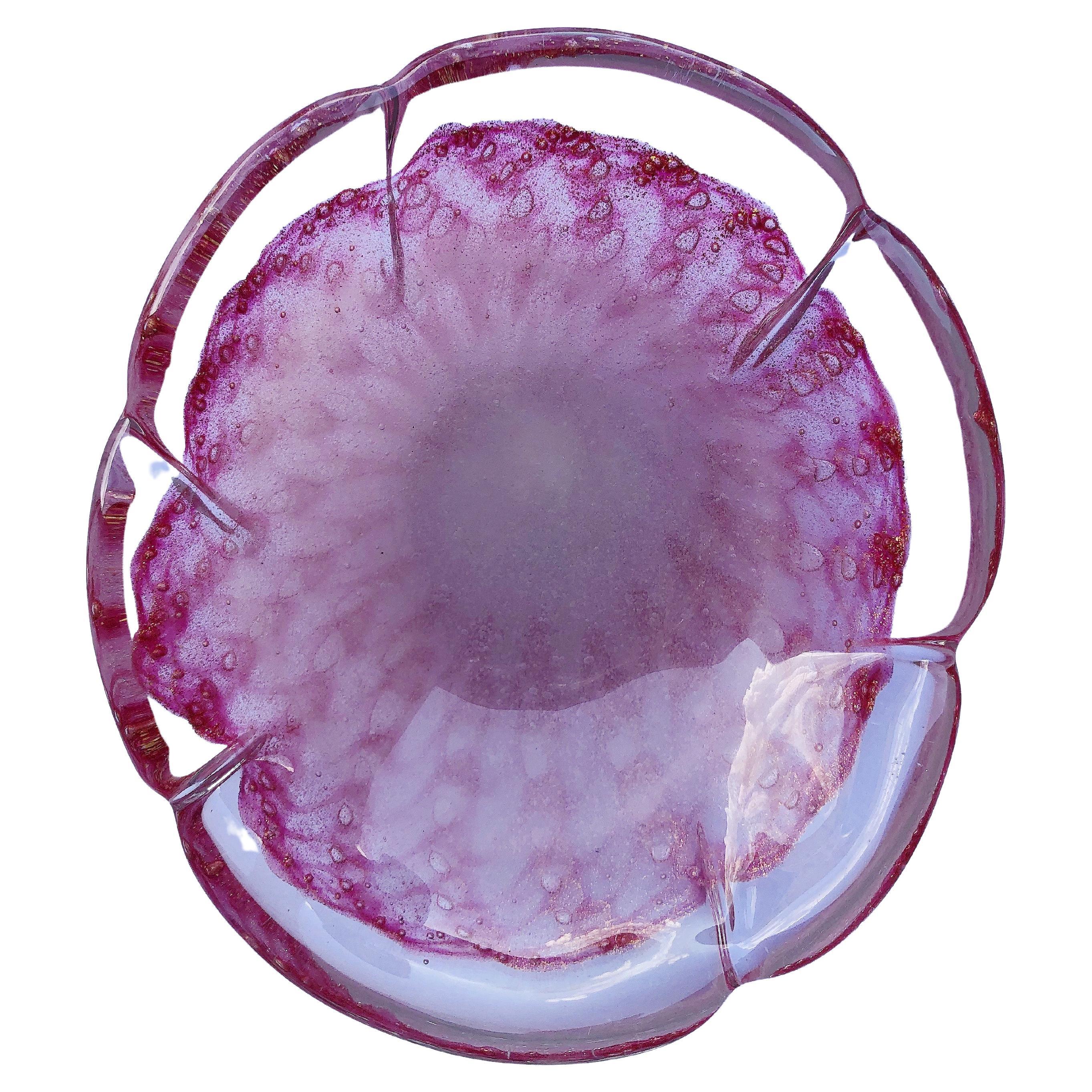 Turquoise Blue Blown Italian Murano Glass Stemmed Candy Dish with