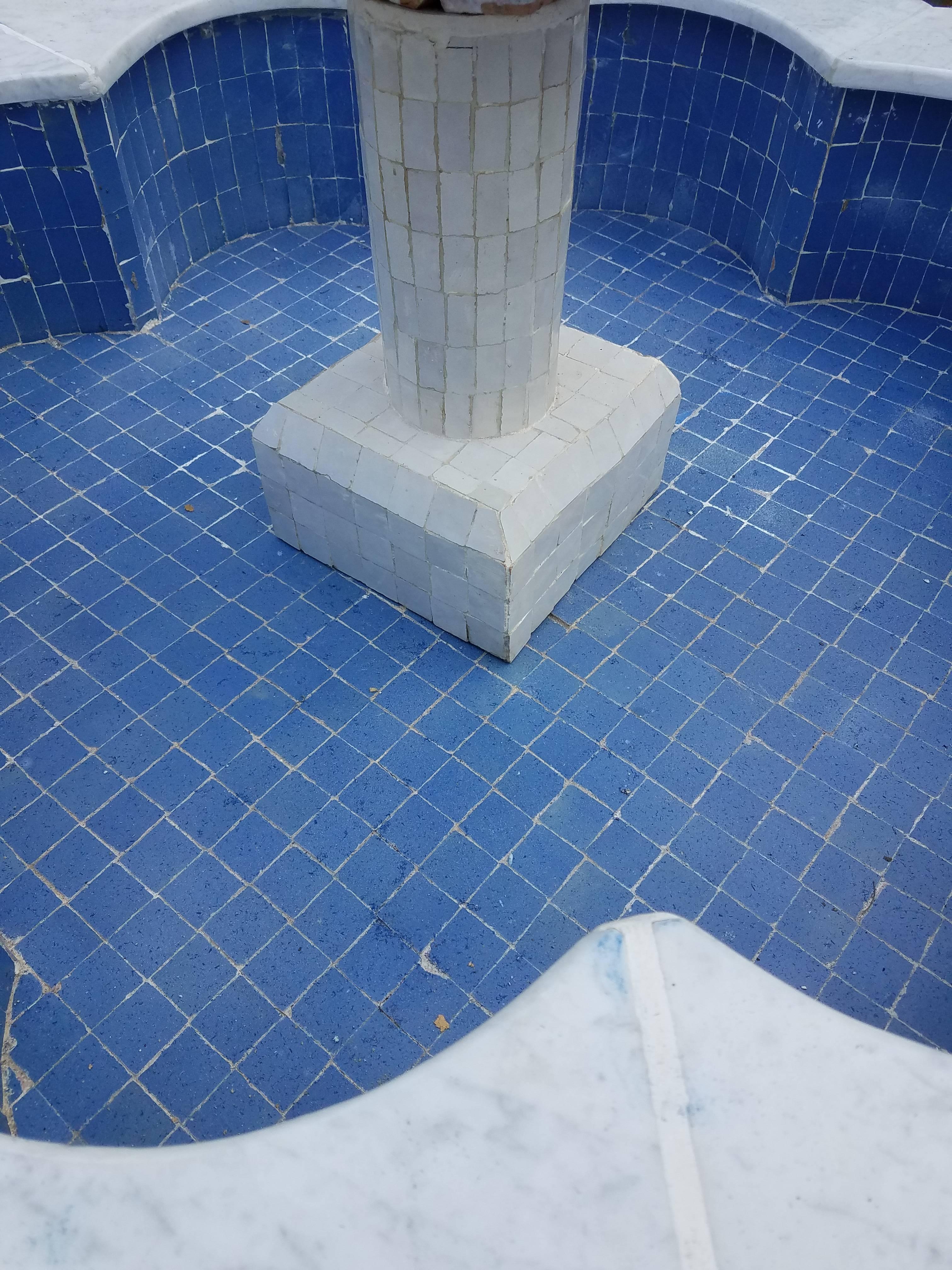 Contemporary Round Blue / White Moroccan Mosaic Fountain, Marrakech For Sale