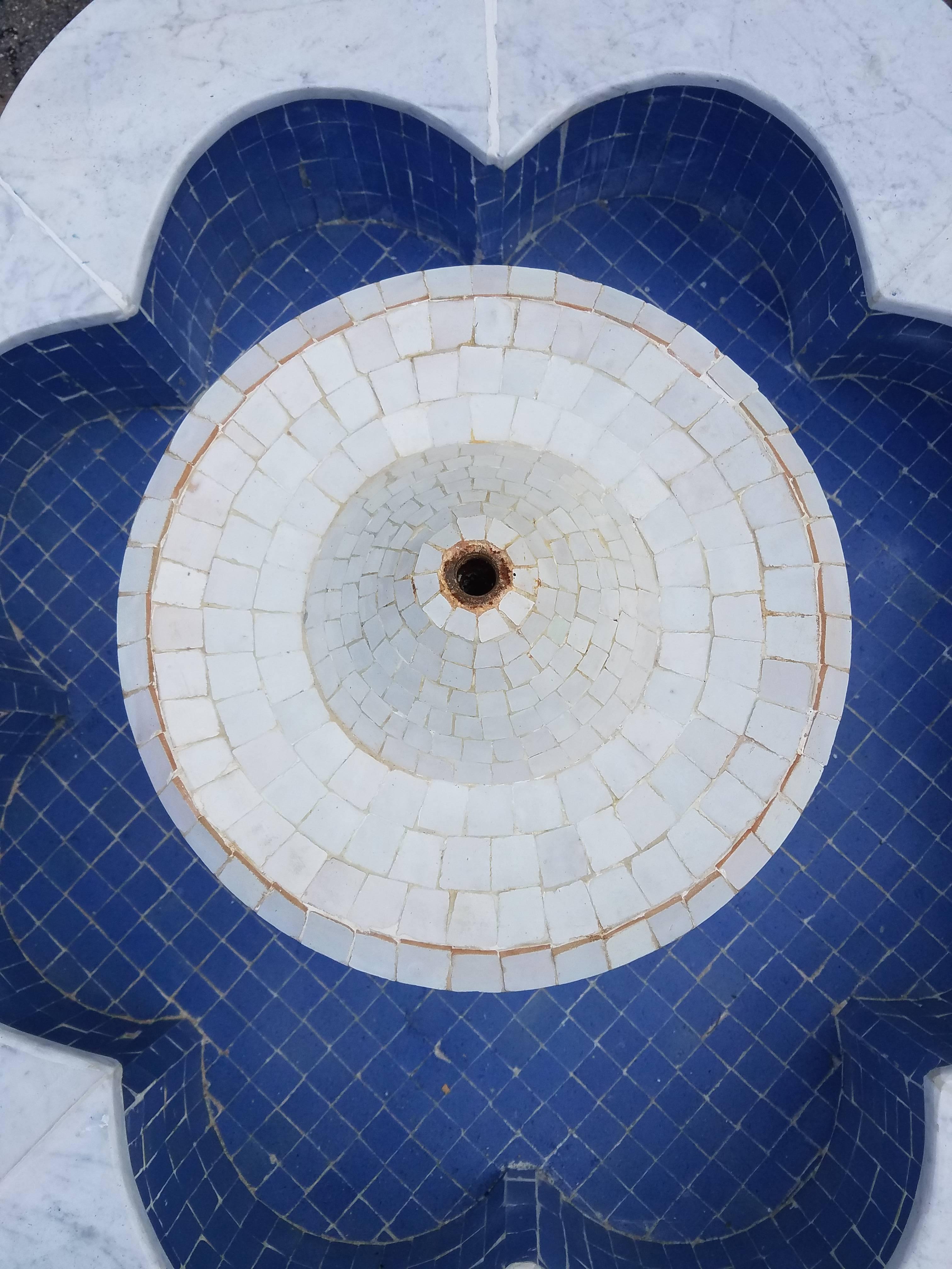 Round Blue / White Moroccan Mosaic Fountain, Marrakech For Sale 1