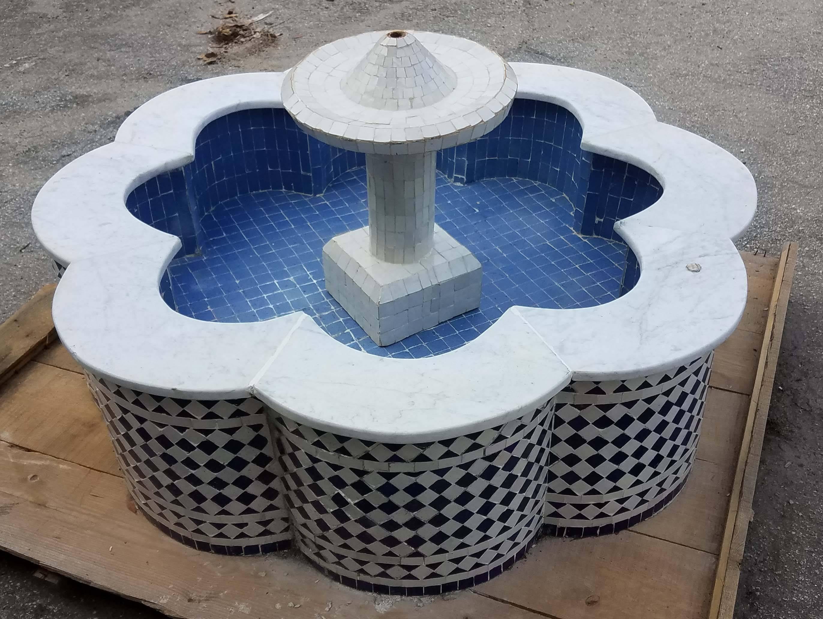 Round Blue / White Moroccan Mosaic Fountain, Marrakech For Sale 2