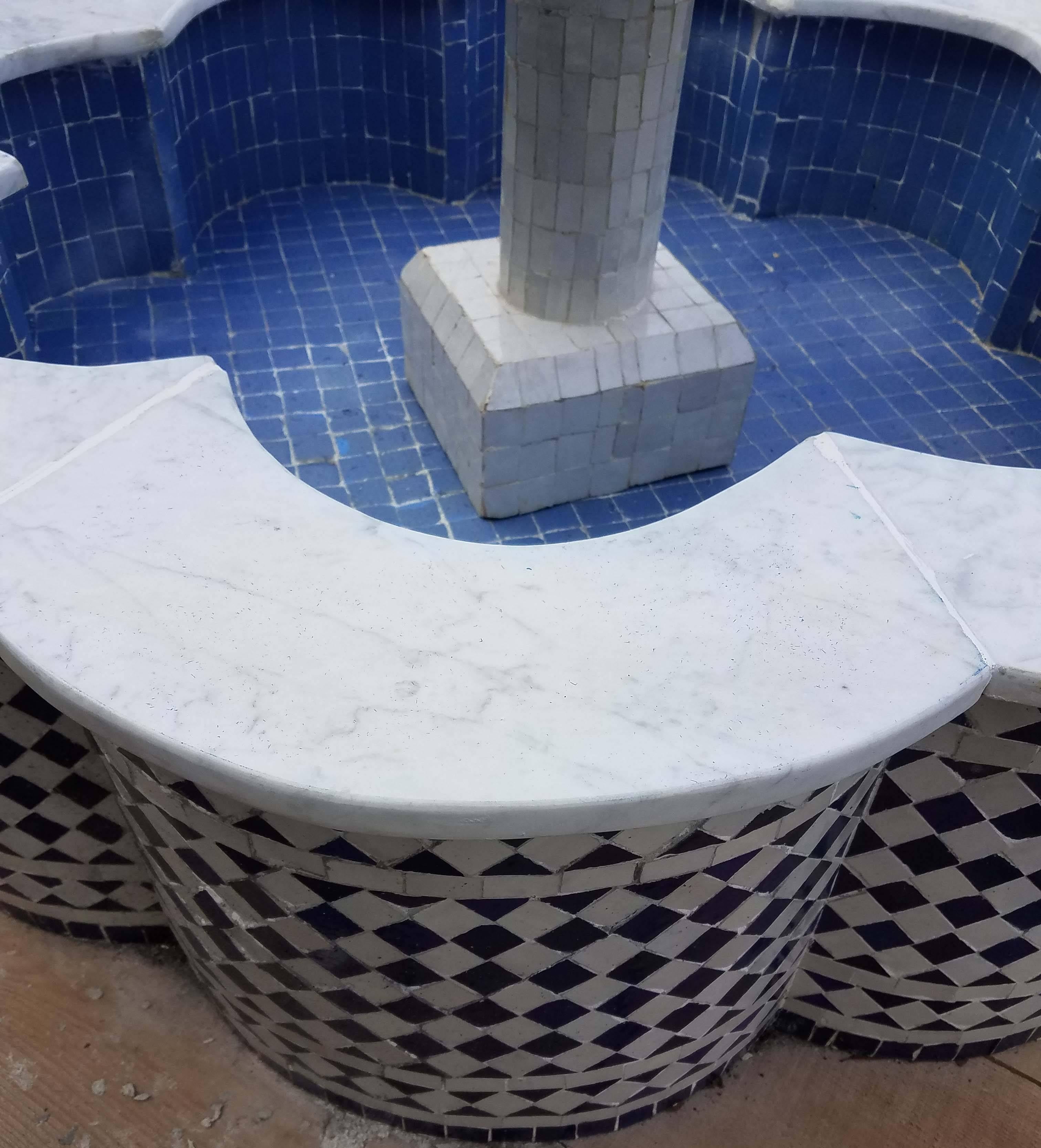 Round Blue / White Moroccan Mosaic Fountain, Marrakech For Sale 3