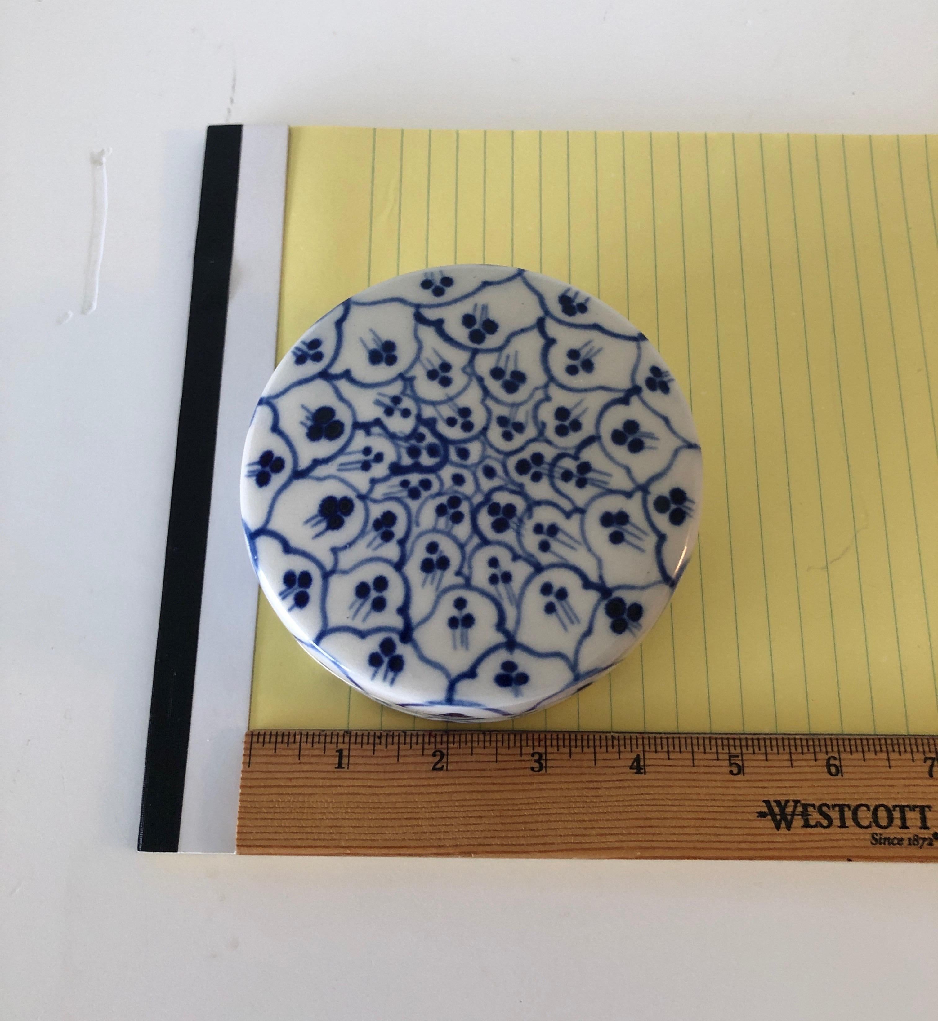 Hand-Crafted Round Blue and White Ceramic Decorative Box