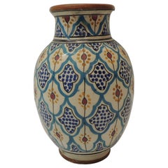 Round Blue and Yellow Terracotta Moroccan Vase
