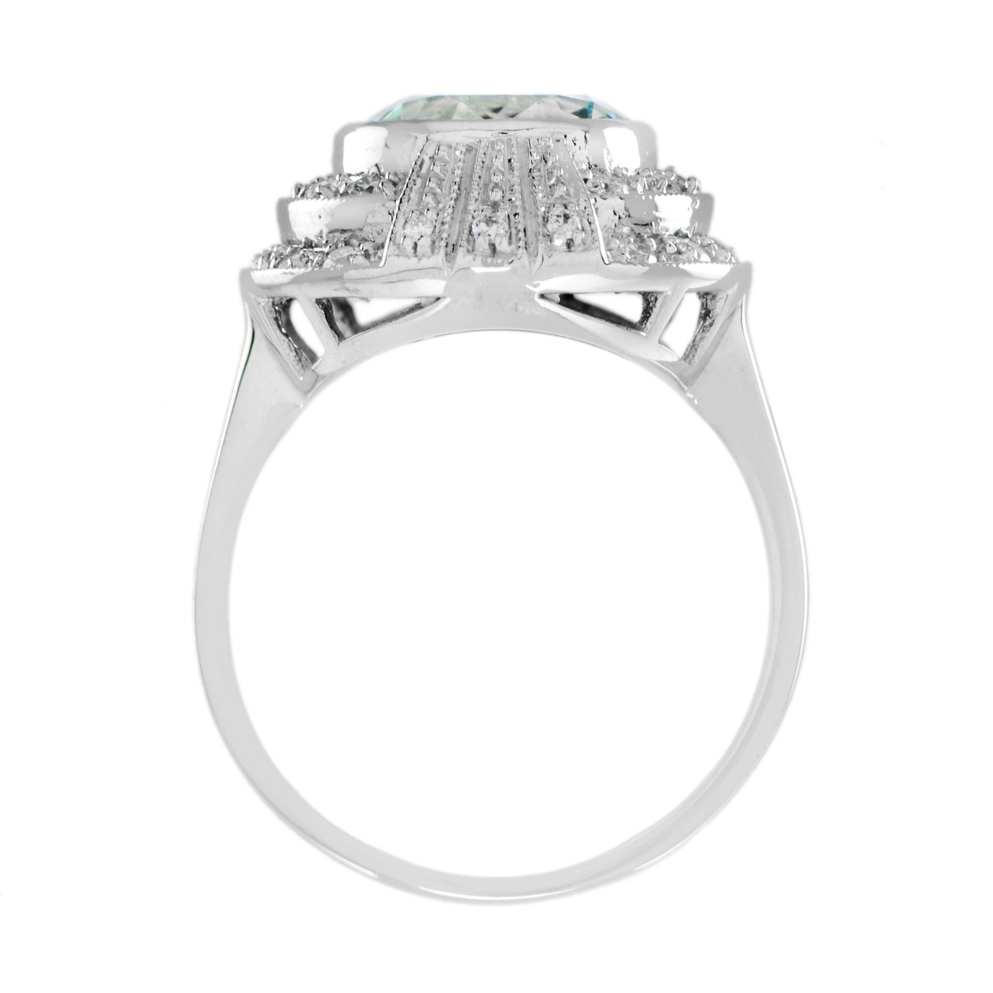 Round Blue Aquamarine & Diamond Cocktail 18K White Gold Ring (Rundschliff) im Angebot