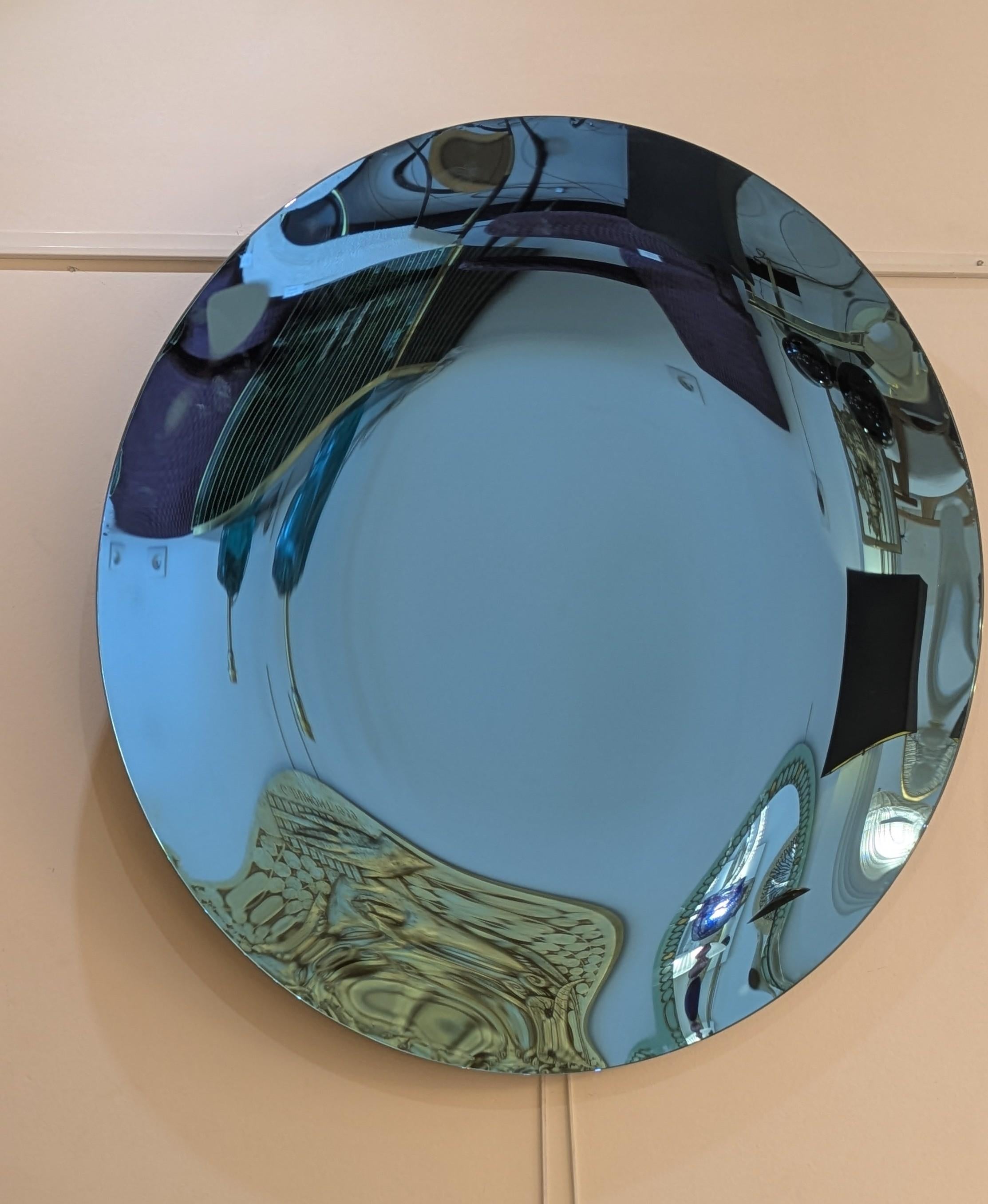 Runder blauer konkaver Spiegel, 90 cm (Glas) im Angebot