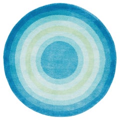 Round Blue Green Pop Silk and Wool Accessory Rug Diego Bullseye by Joseph Carini