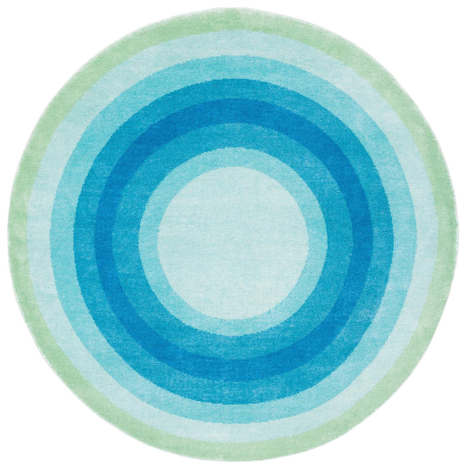 Tappeto rotondo blu, verde e pop in seta e lana Ricky Bullseye di Joseph Carini in vendita 2