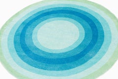Round Blue Green Pop Silk and Wool Accessory Rug Ricky Bullseye by Joseph Carini