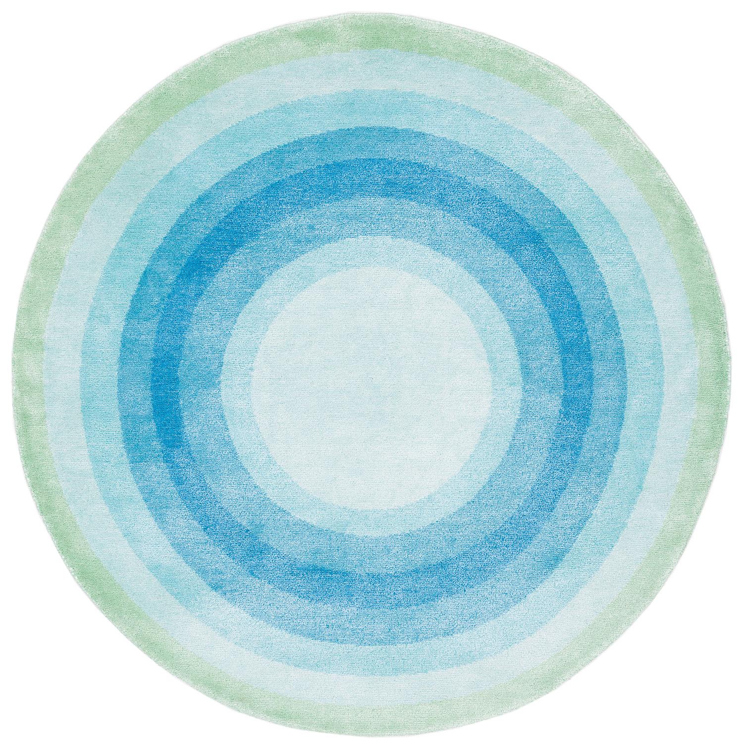 Tappeto rotondo blu, verde e pop in seta e lana Ricky Bullseye di Joseph Carini in vendita 1