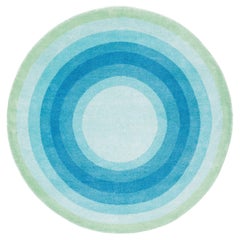 Round Blue Green Pop Silk and Wool Accessory Rug Ricky Bullseye by Joseph Carini