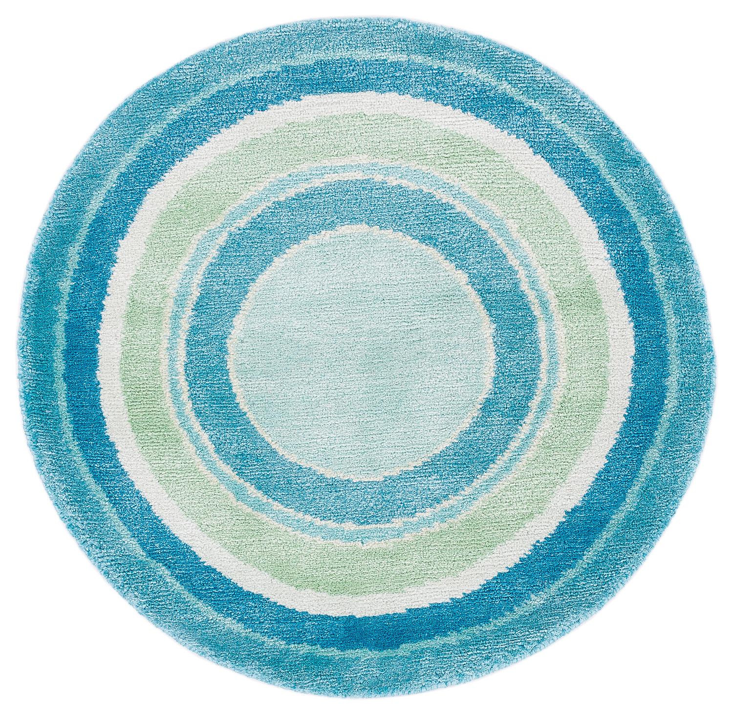 Tapis d'accessoire rond en laine de soie bleu vert Pop F. Scott Bullseye de Joseph Carini en vente 2