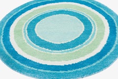 Round Blue Green Pop Silk Wool Accessory Rug F. Scott Bullseye by Joseph Carini