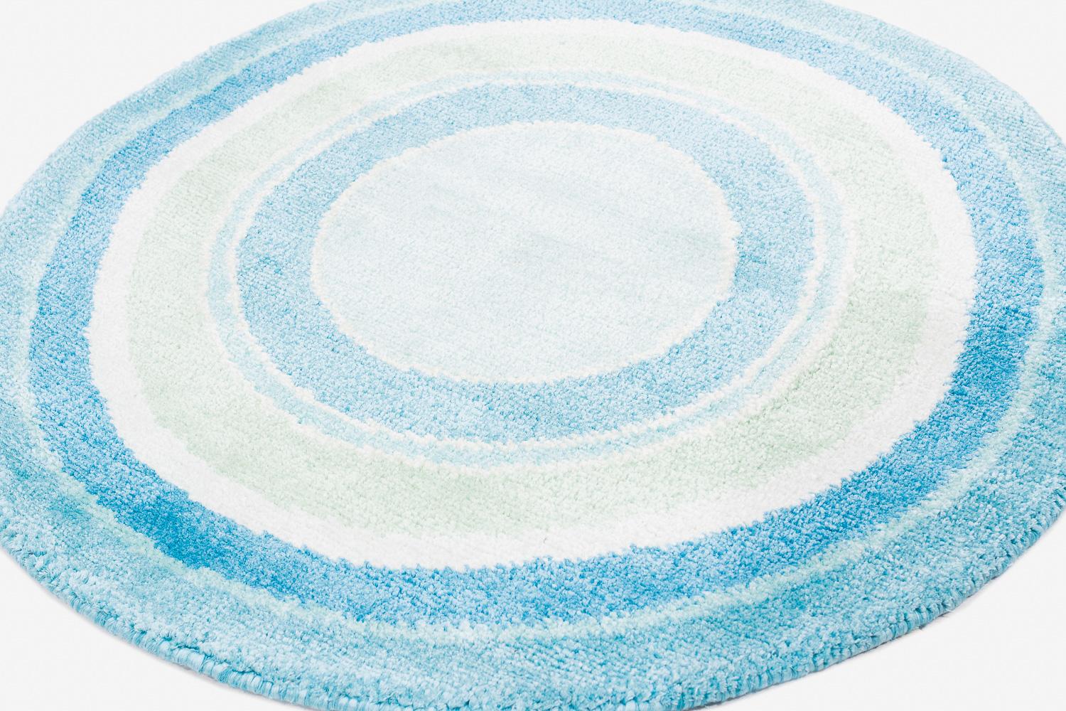 Moderne Tapis d'accessoire rond en laine de soie bleu vert Pop F. Scott Bullseye de Joseph Carini en vente