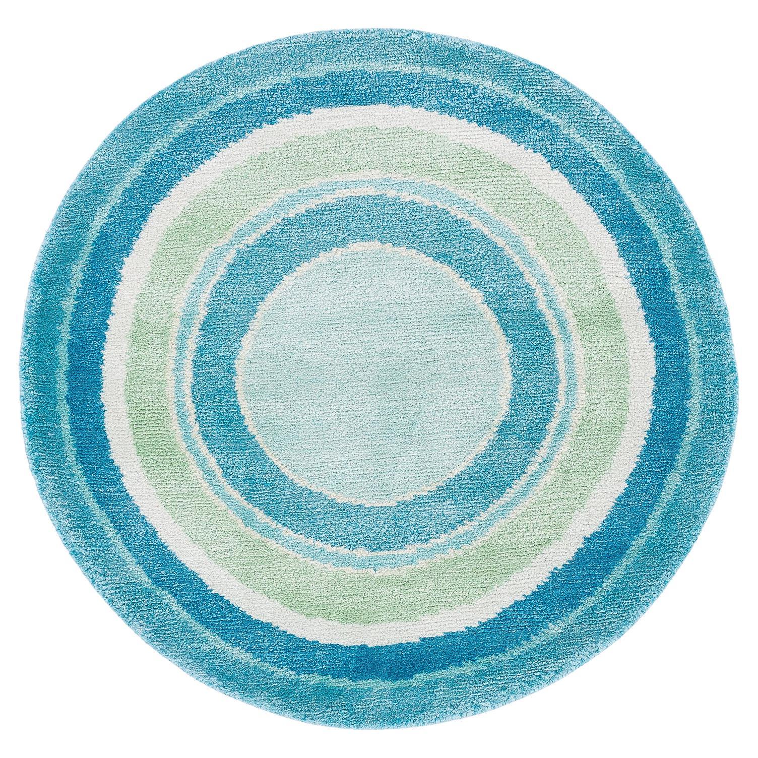 Round Blue Green Pop Silk Wool Accessory Rug F. Scott Bullseye by Joseph Carini