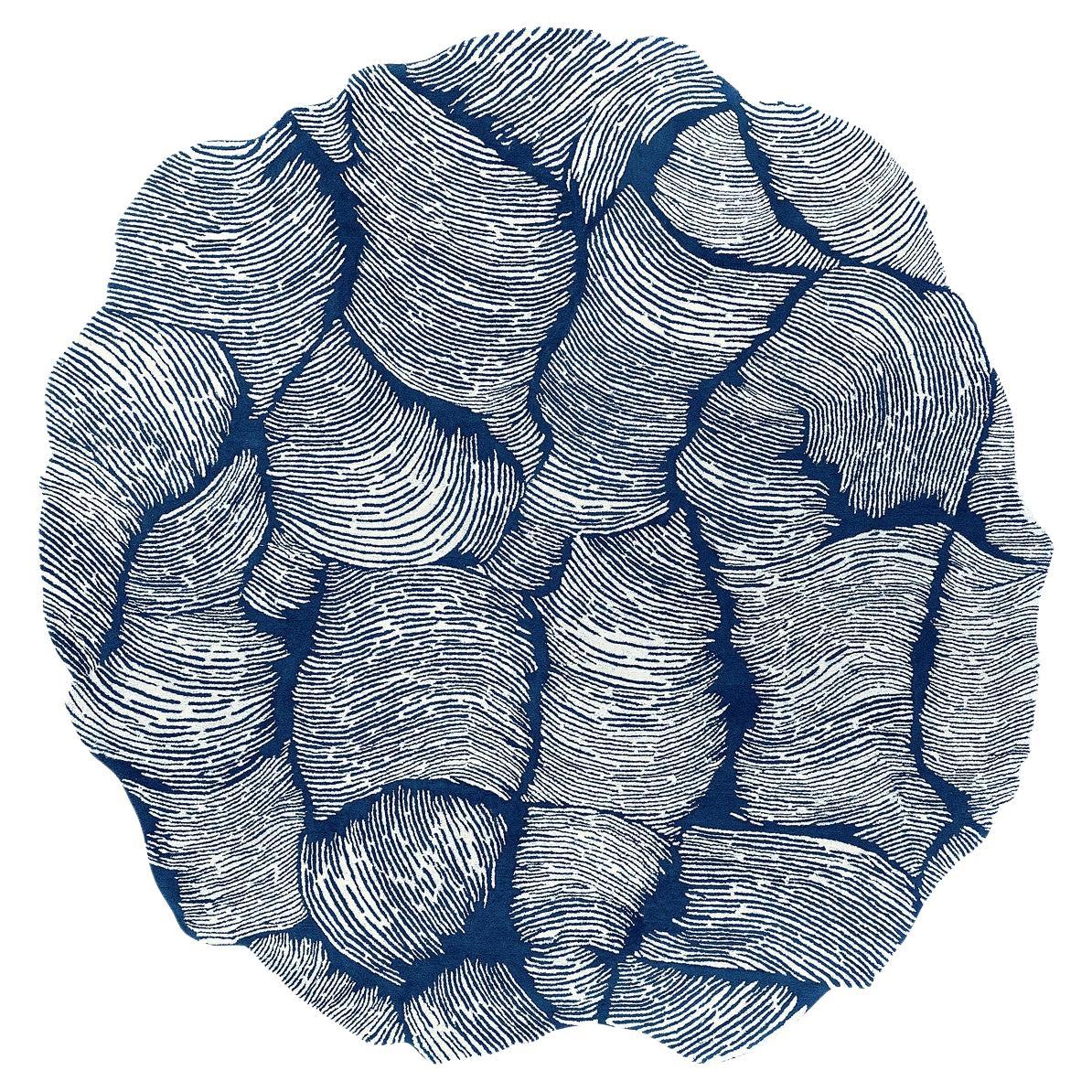 Luxury Round Blue Oceano D250 Hand-Tufted Wool Rug by Mohebban