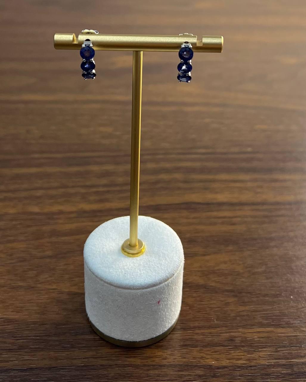 Women's Round Blue Sapphire 14K White Gold Statement Small Huggie Hoops Earrings For Sale