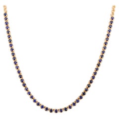 Collier tennis choker en or jaune 18 carats avec saphir bleu rond, cadeau de grand-mère