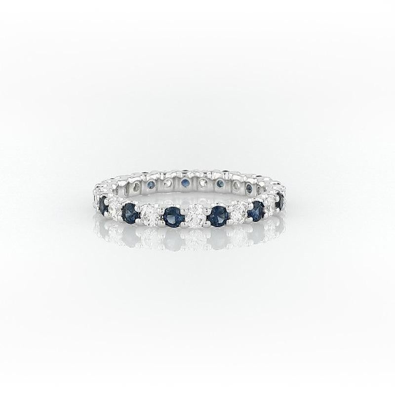 Modern Round Blue Sapphire and Diamond Eternity Band 14 Karat White Gold For Sale