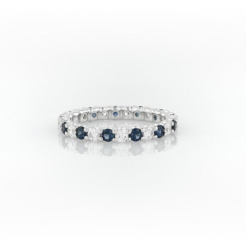 Round Cut Round Blue Sapphire and Diamond Eternity Band 14 Karat White Gold For Sale