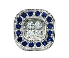 Round Blue Sapphire and Diamond Squared Stud Earrings in 18 Karat White Gold