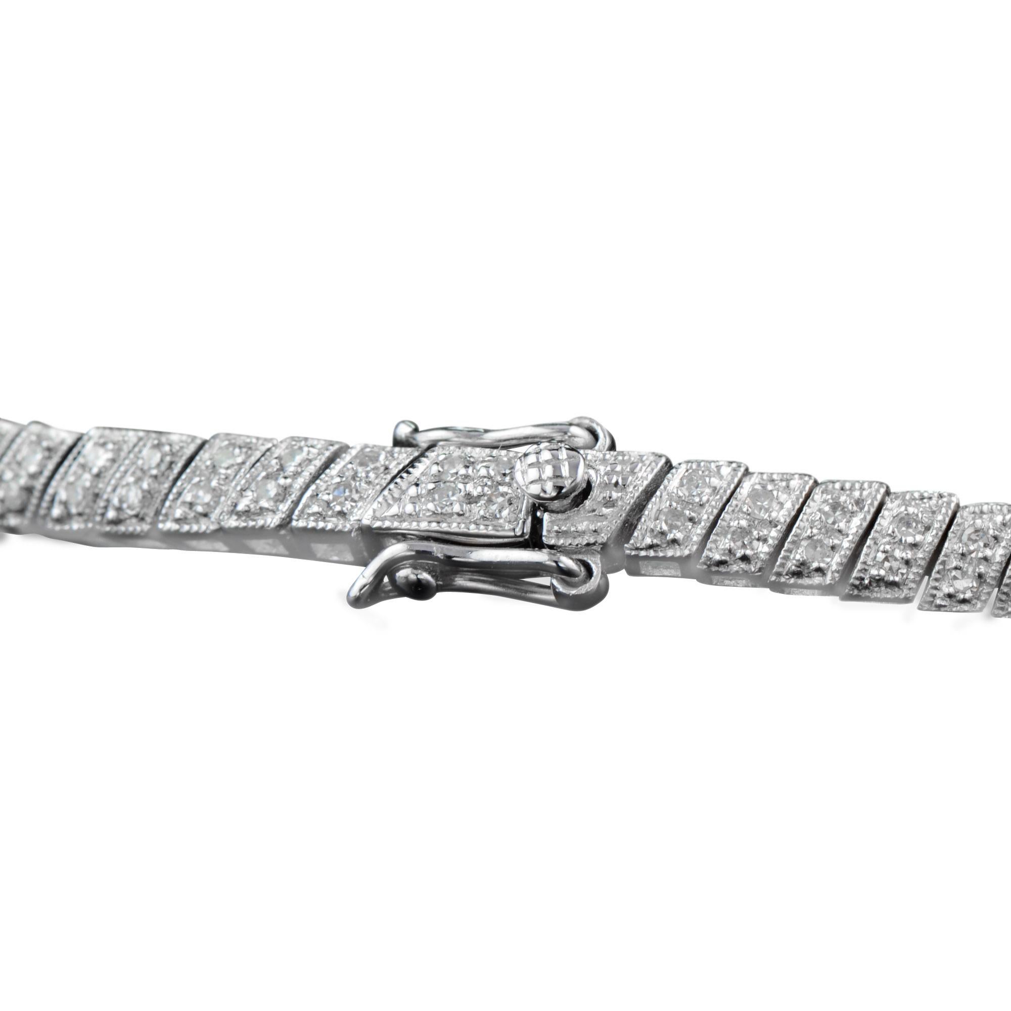Round Cut Round Blue Sapphire & Diamond Art Deco Inspired Design White Gold Bracelet For Sale