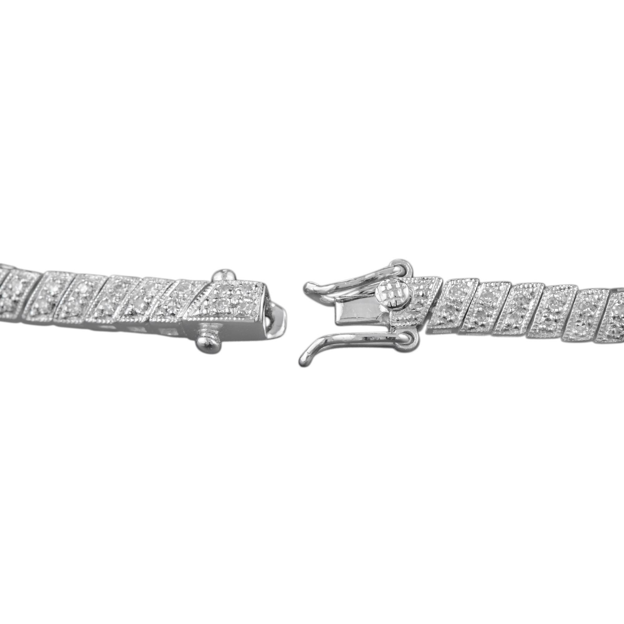 Round Blue Sapphire & Diamond Art Deco Inspired Design White Gold Bracelet In New Condition For Sale In Oakton, VA