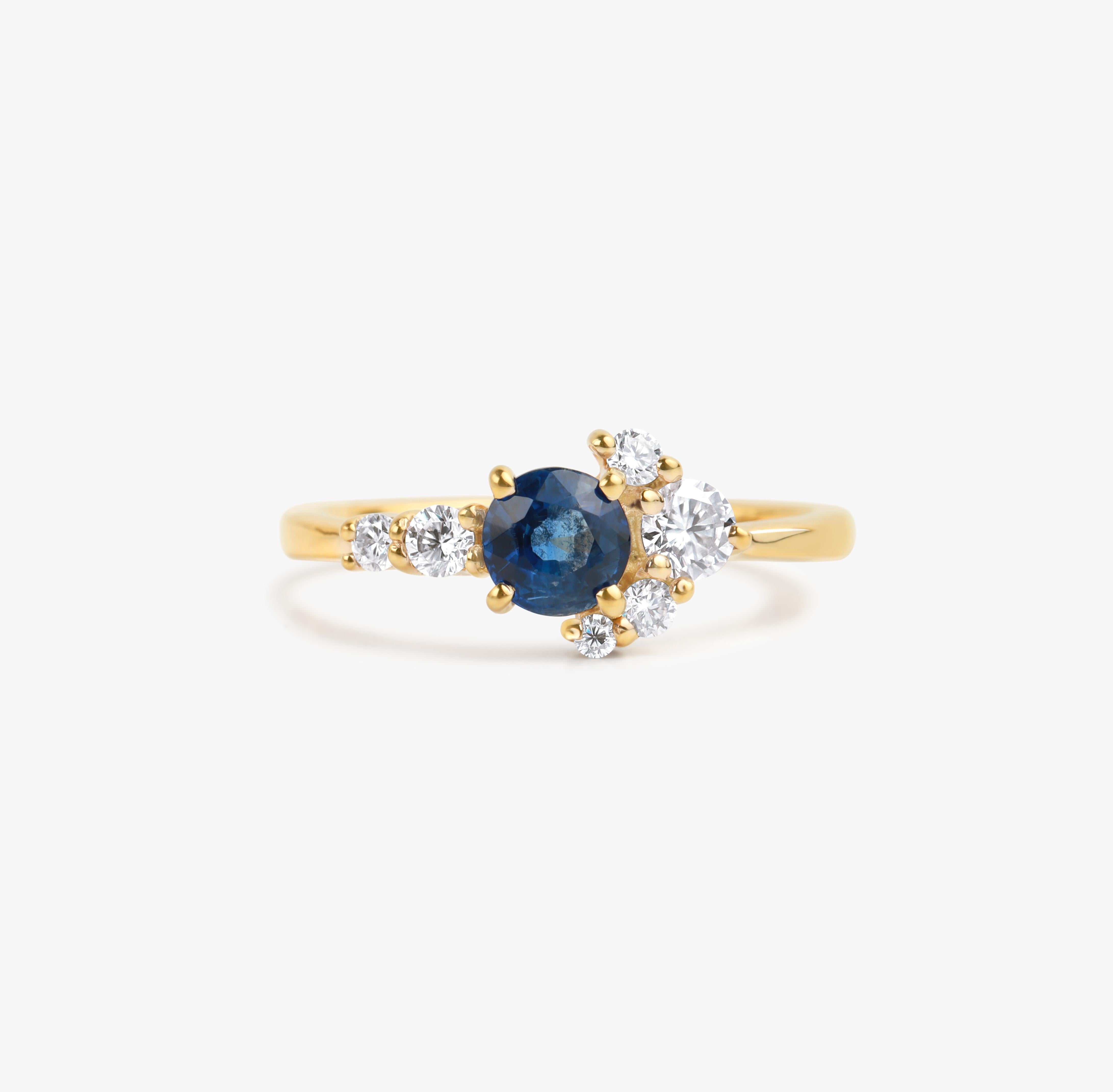 Pear Cut Round Blue Sapphire Diamond Cluster Cocktail Engagement Proposal Ring For Her For Sale