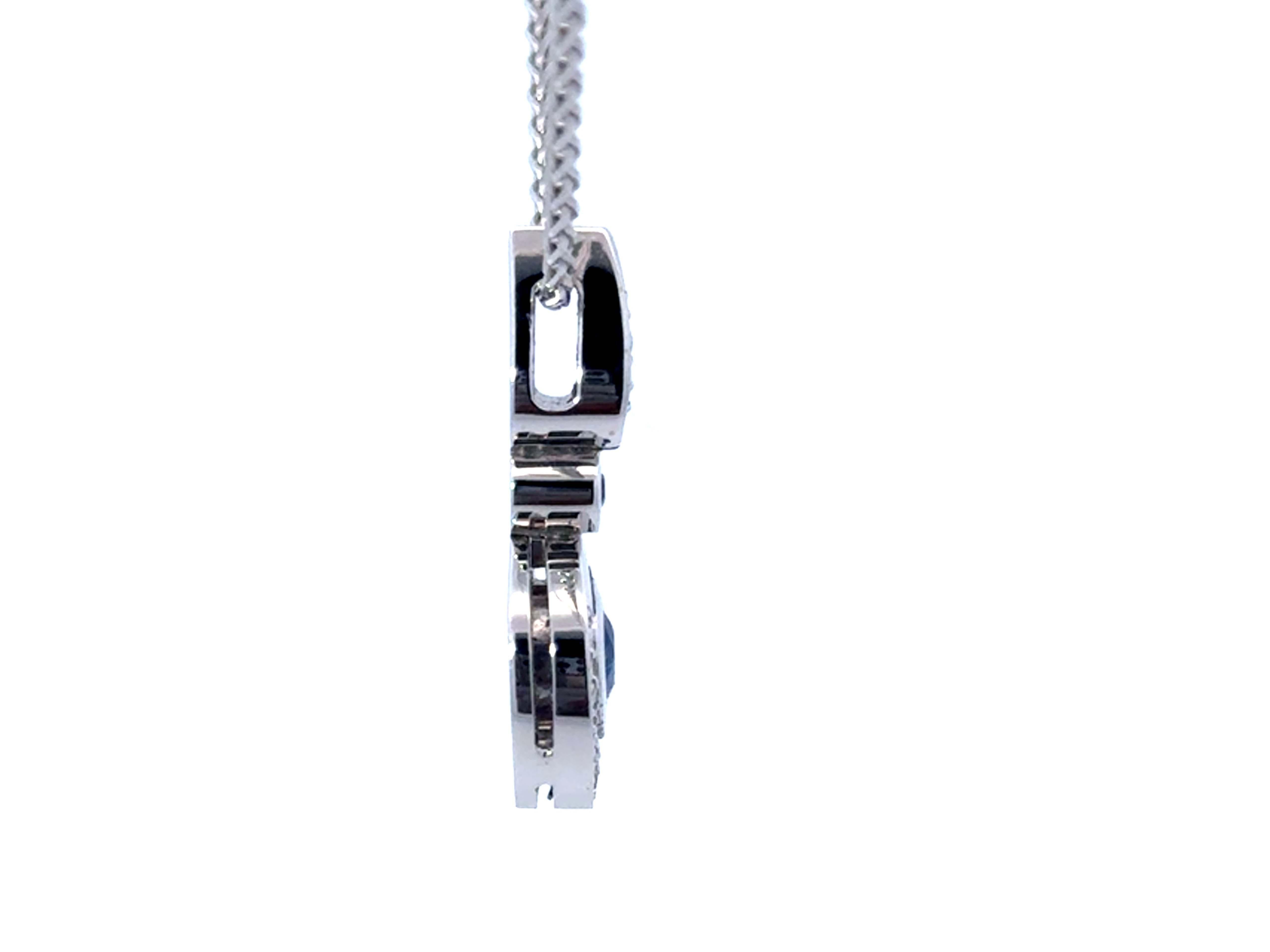 Women's Round Blue Sapphire Diamond Pendant Necklace 14k White Gold For Sale