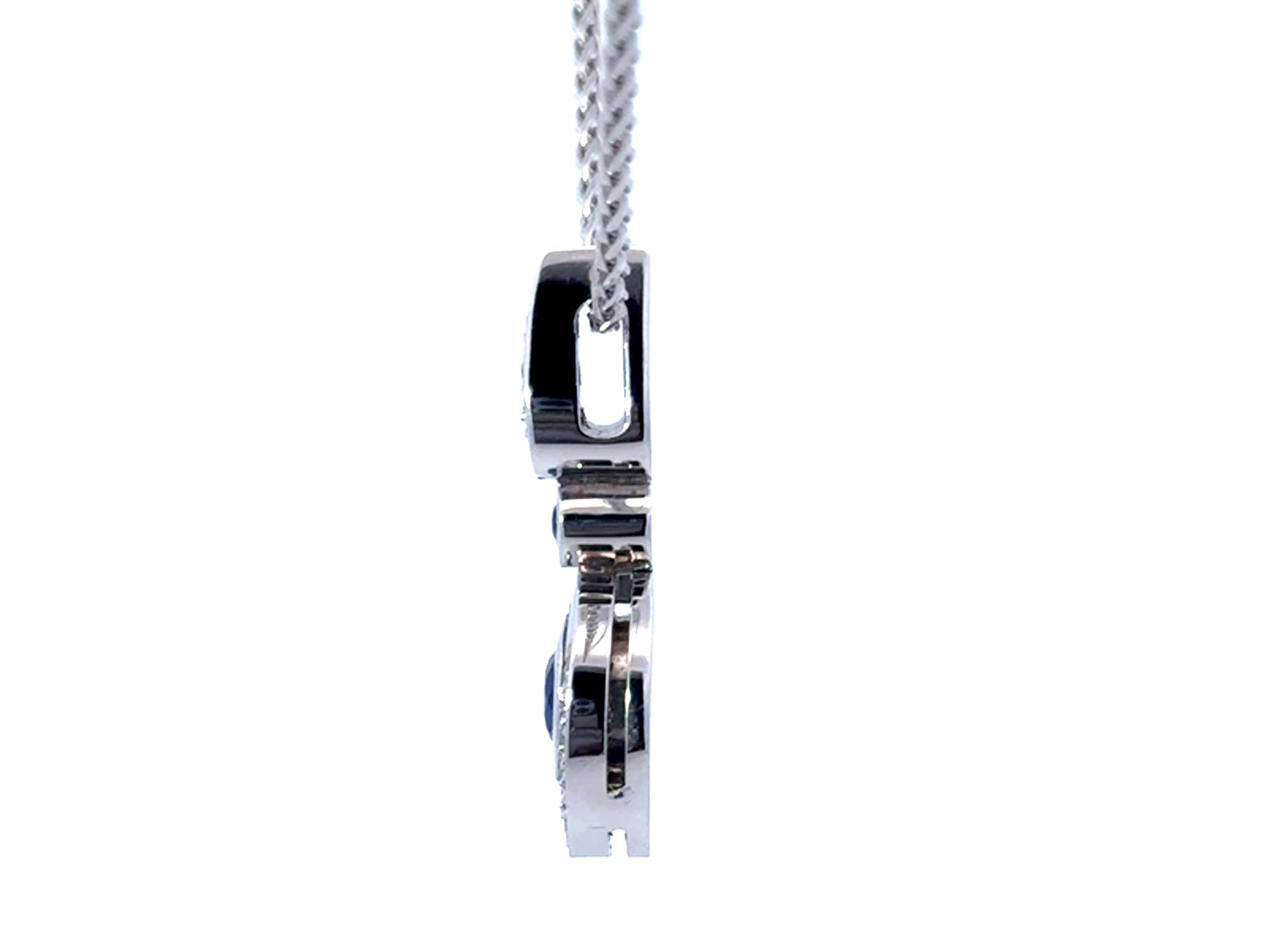 Round Blue Sapphire Diamond Pendant Necklace 14k White Gold For Sale 1