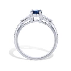Round Blue Sapphire Diamond Platinum Estate Ring