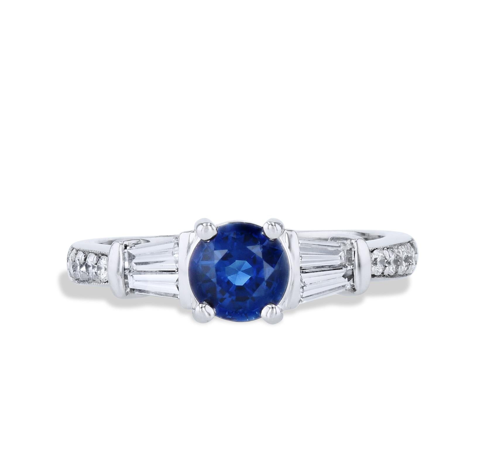 Modern Round Blue Sapphire Diamond Platinum Estate Ring For Sale