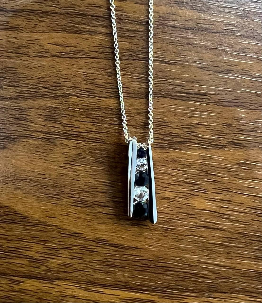 Round Blue Sapphire & Diamonds Tension Set 14K White Gold Pendant Necklace In New Condition For Sale In Oakton, VA