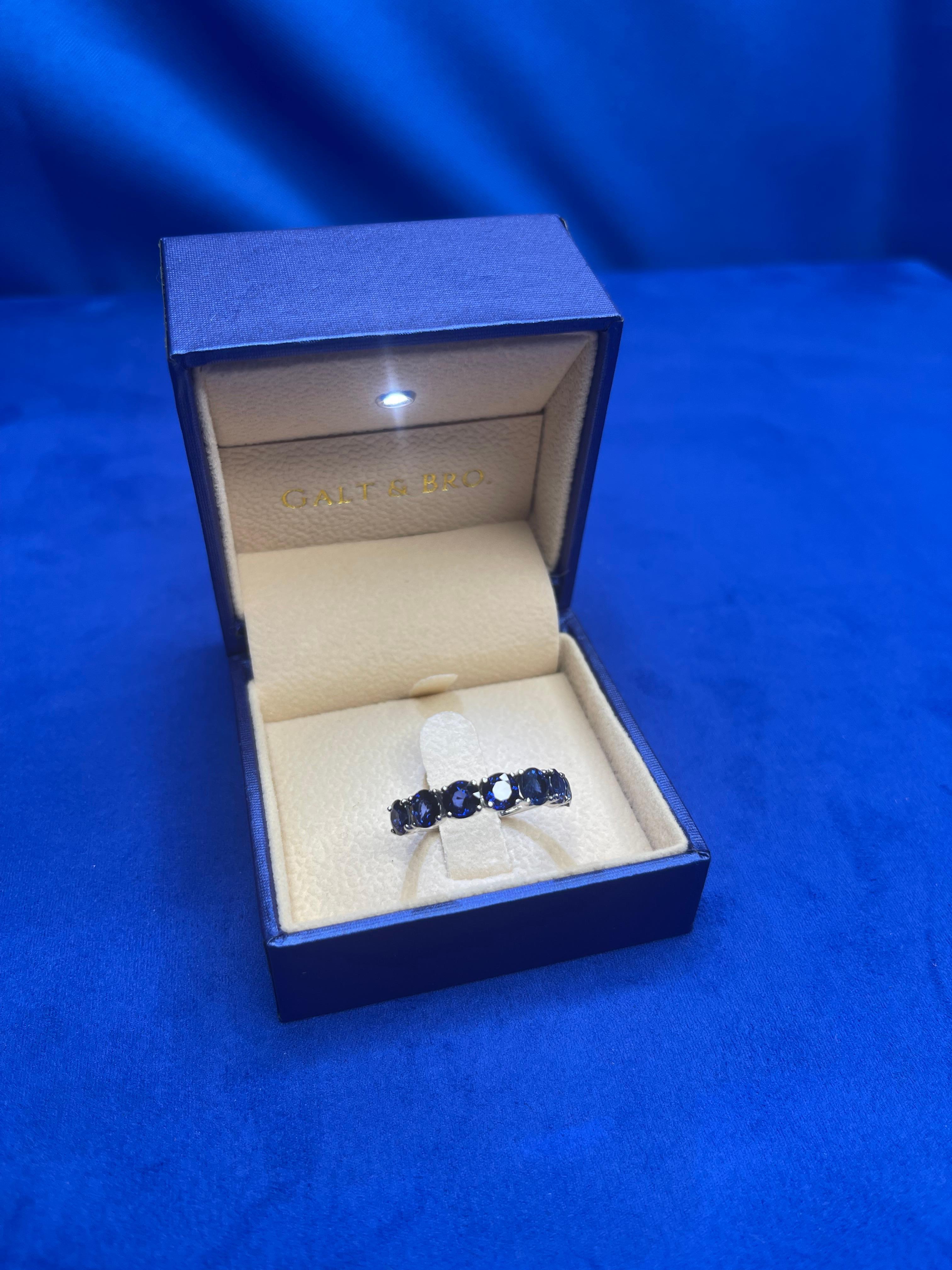 Round Blue Sapphire Eternity Anniversary Wedding Band 14 Karat White Gold Ring In New Condition For Sale In Oakton, VA