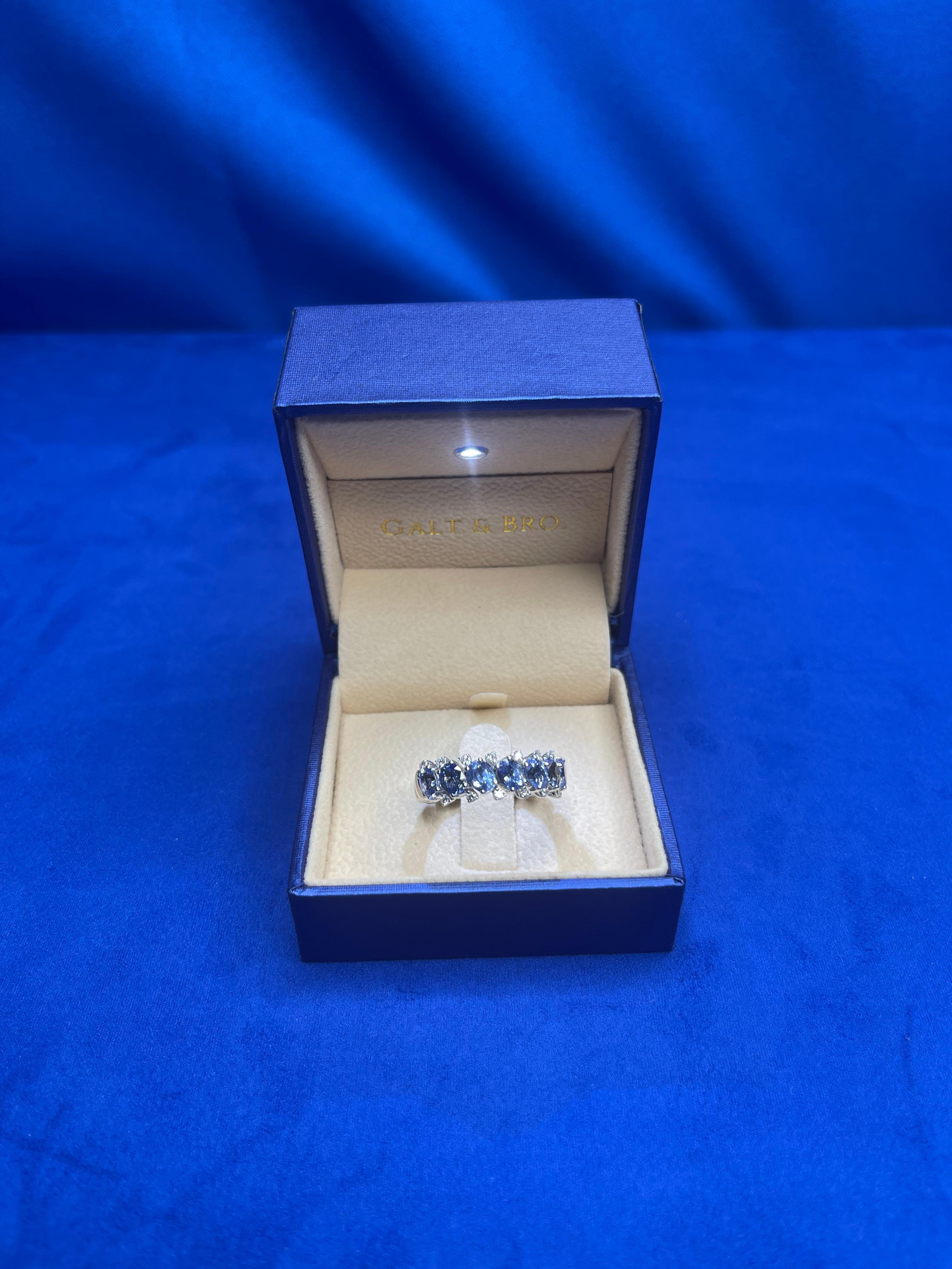 Diamond Light Blue Sapphire Eternity Band Unique Luxury Flexible White Gold Ring For Sale 9