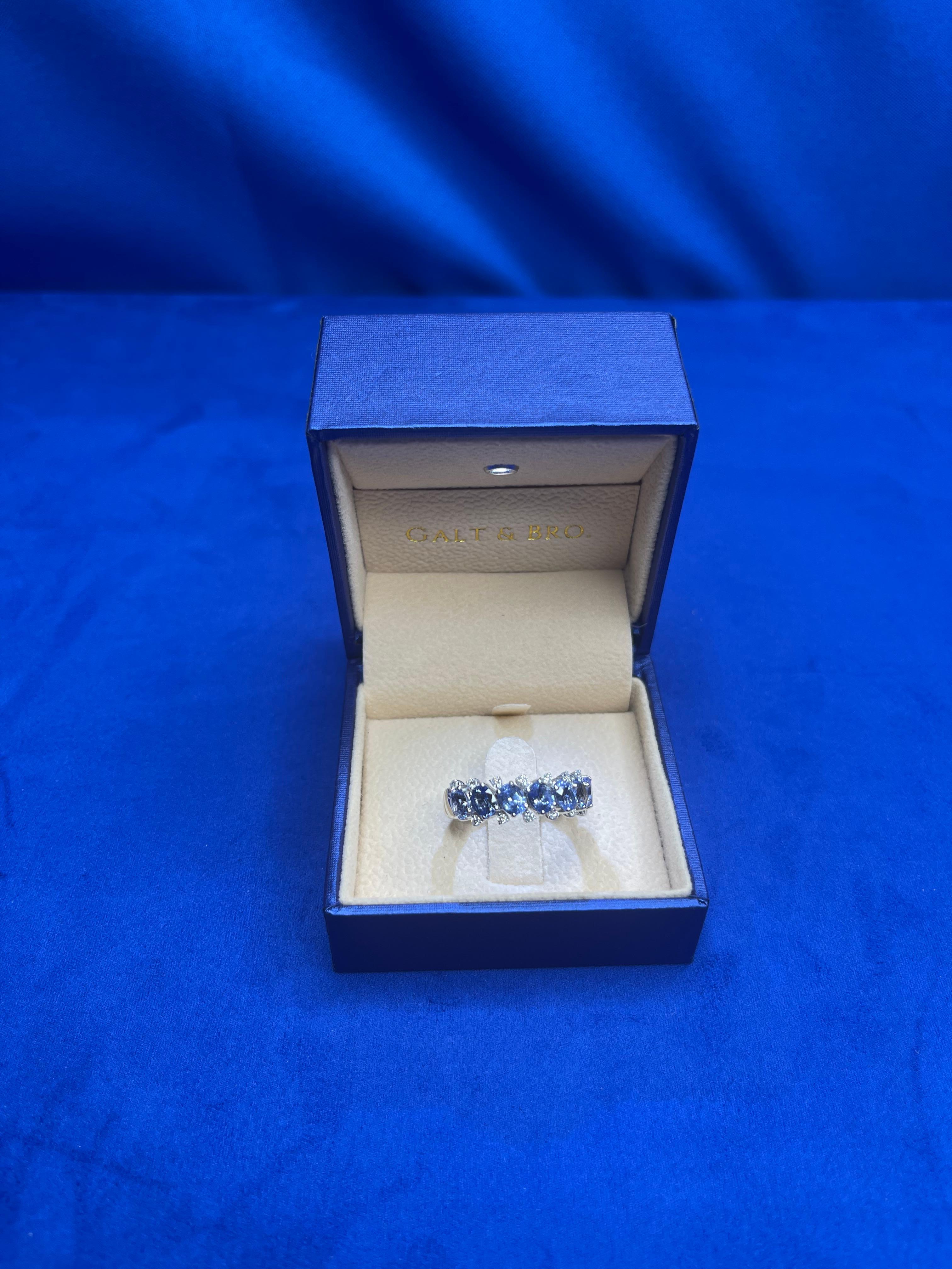 Diamond Light Blue Sapphire Eternity Band Unique Luxury Flexible White Gold Ring For Sale 8
