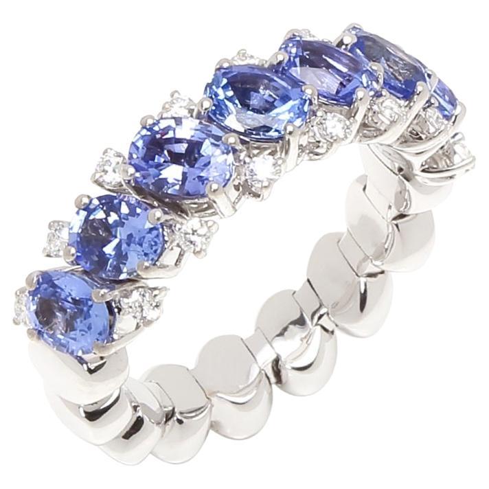 Diamond Light Blue Sapphire Eternity Band Unique Luxury Flexible White Gold Ring For Sale