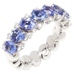 Diamond Light Blue Sapphire Eternity Band Unique Luxury Flexible White Gold Ring