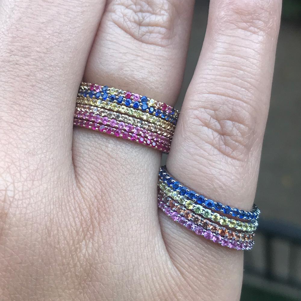 Modern Round Blue Sapphire Eternity Band 14 Karat White Gold For Sale