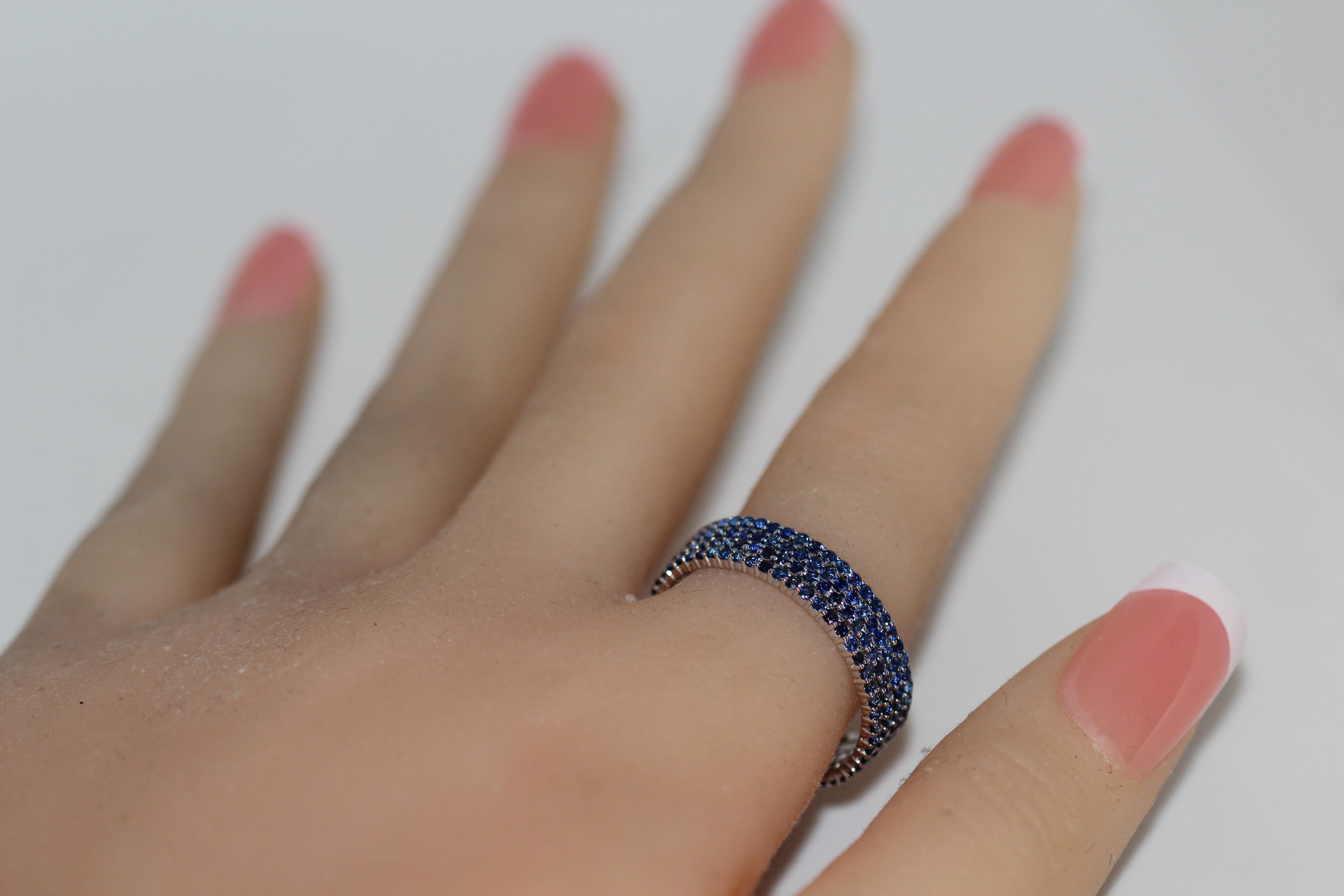 Round Cut Round Blue Sapphire Eternity Band 14 Karat White Gold For Sale