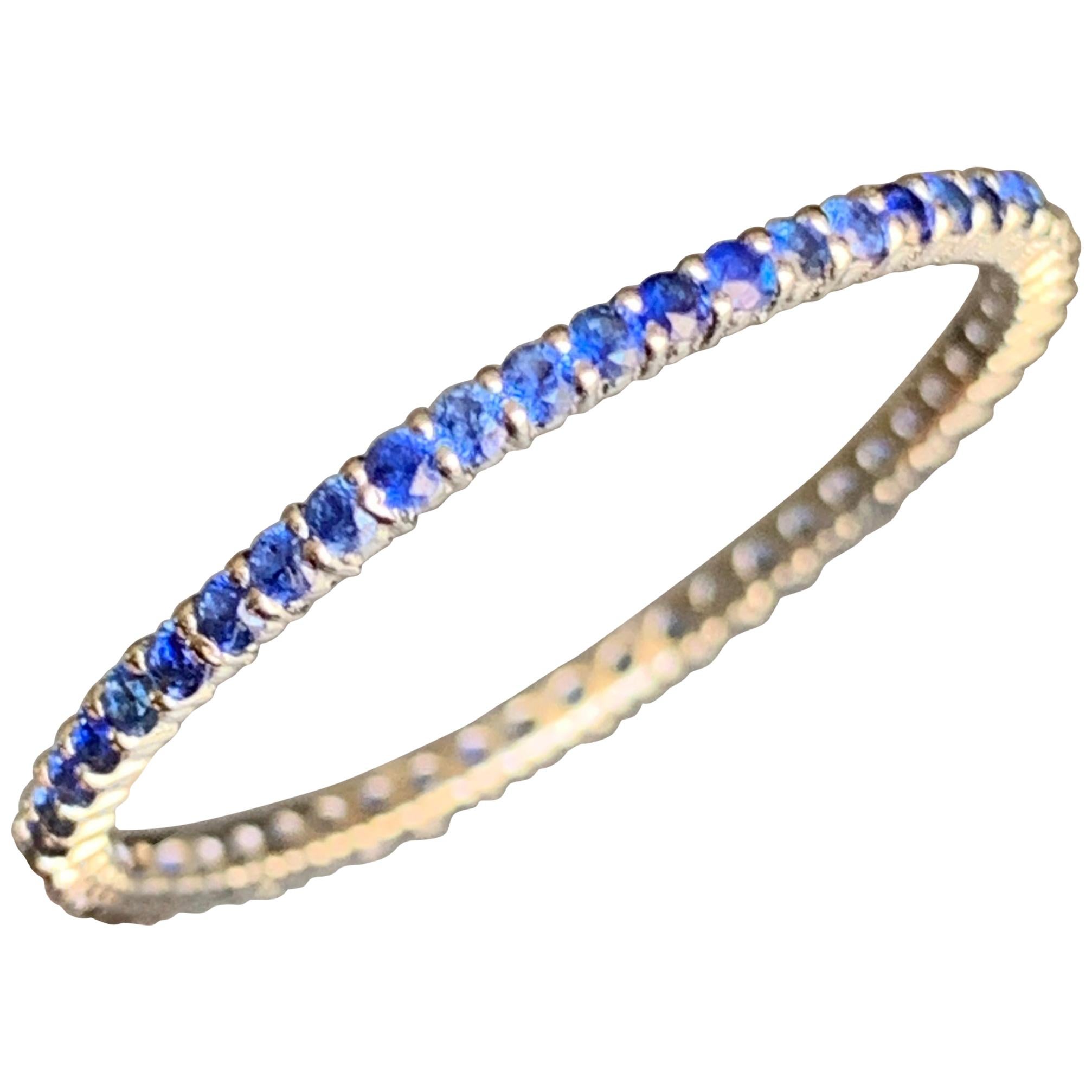 Round Blue Sapphire Eternity Band 14 Karat White Gold